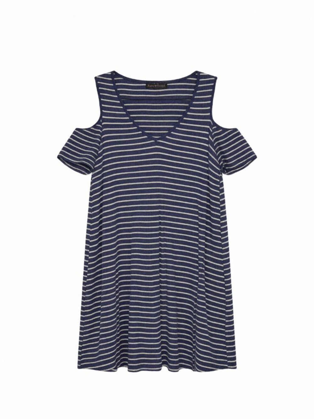 Derek Heart Navy White Women's Striped Cold-Shoulder Dress L